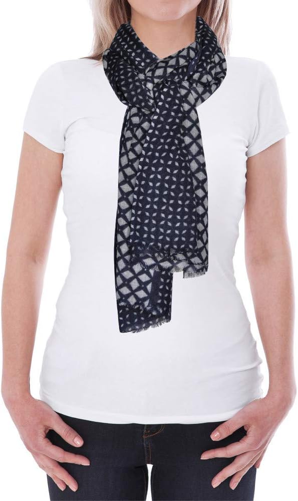 LES POULETTES -Schal 100% Wolle, Blau Navy Rhombuses Grau