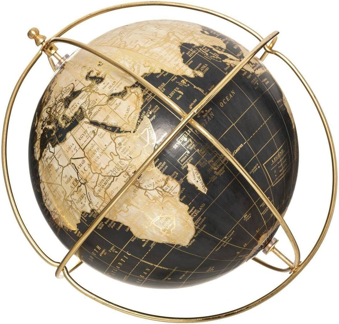 Globus Deko Schwarz Gold - Vintage Mini Globus - Design Schreibtisch, drehbar, Metall, Durchmesser 2