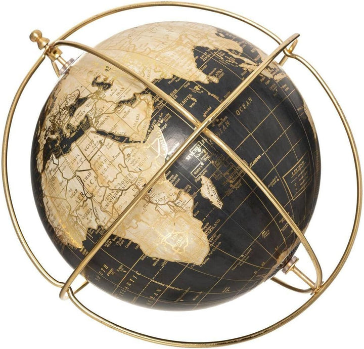 Globus Deko Schwarz Gold - Vintage Mini Globus - Design Schreibtisch, drehbar, Metall, Durchmesser 2