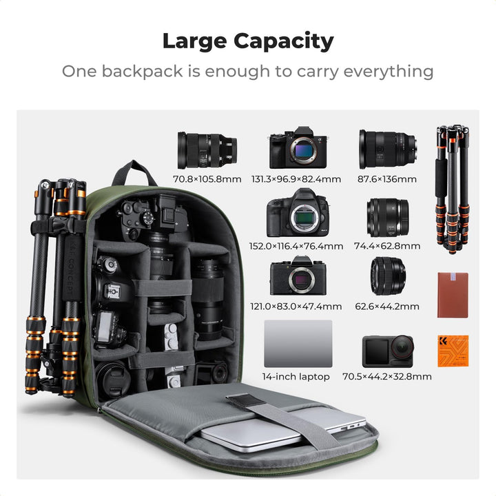 K&F CONCEPT Kamerarucksack Fotorucksack Kompakt & Leicht mit Regenschutz, Camera Backpack für Spiege
