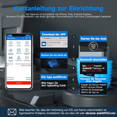 AUTOPHIX Nexlink OBD2 Bluetooth 5.0 Diagnosegerät Auto für Autos und Motorräder, OBD2 Bluetooth Adap
