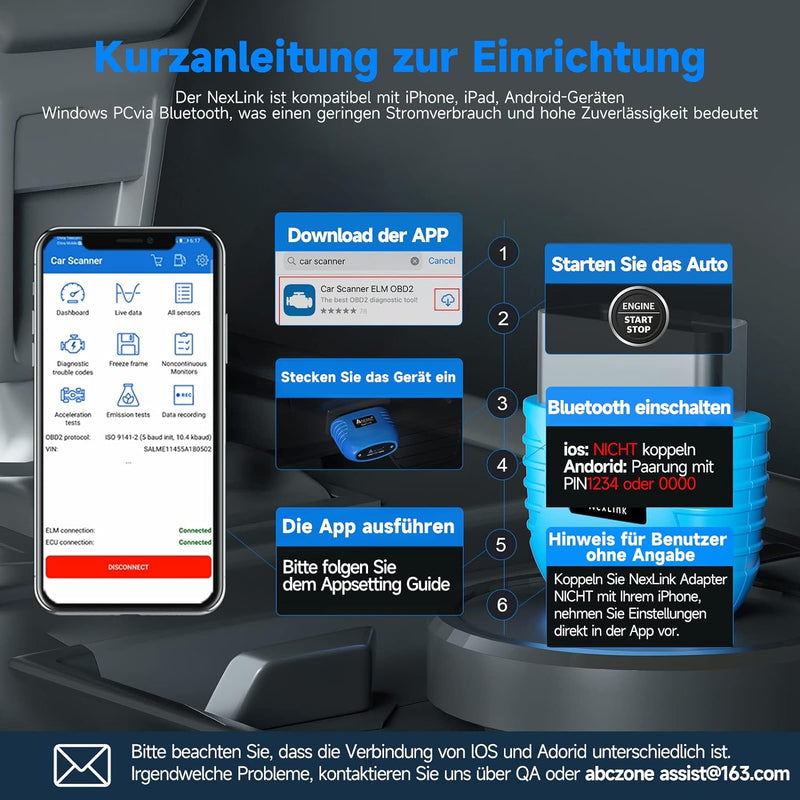 AUTOPHIX Nexlink OBD2 Bluetooth 5.0 Diagnosegerät Auto für Autos und Motorräder, OBD2 Bluetooth Adap