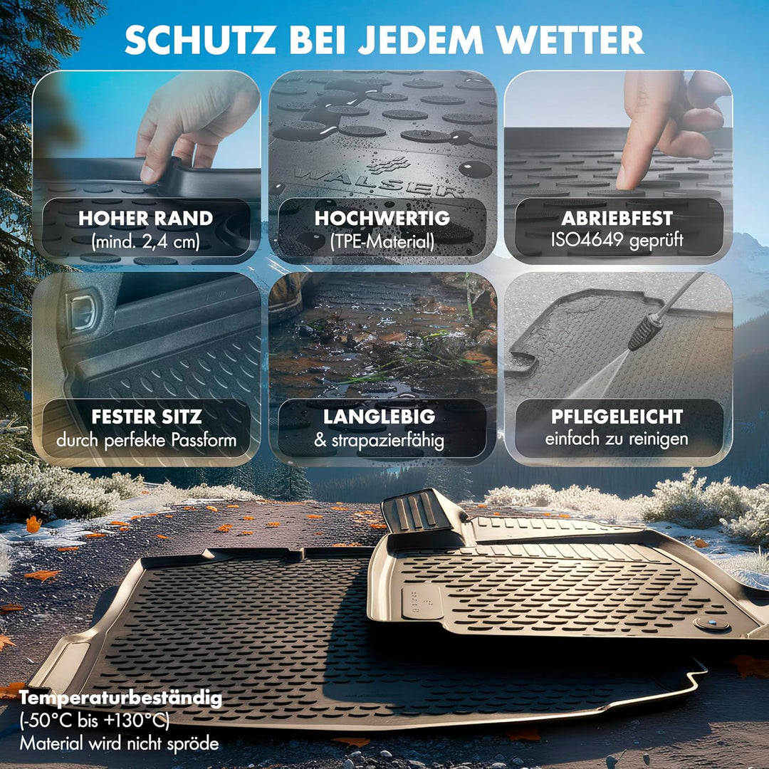 WALSER Kofferraumwanne &amp; Gummi Fussmatten Set für Mercedes-Benz GLC (X253) 06/2015-2023, 100% passge