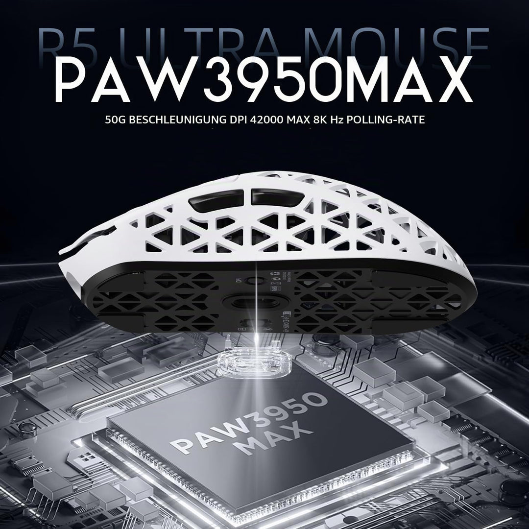 ATTACK SHARK R5 Ultra Carbonfaser Gaming-Maus, 39g Superlight, 8000Hz Kabellose Mouse, 42000 DPI, PA