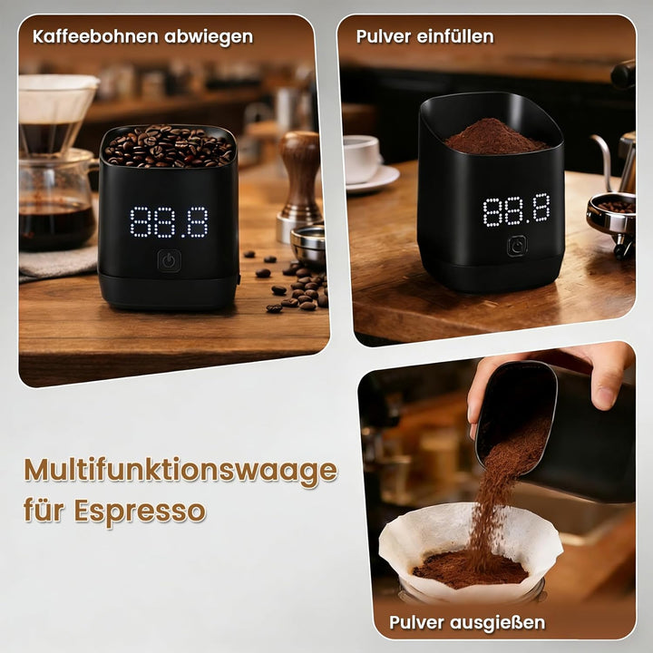 Kaffeewaage 500g/0,1g, Digitale Espresso Waage mit LED Display, Wiederaufladbare Feinwaage Kaffee mi