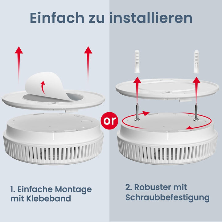 Rauchmelder 10 Jahre Batterie, TÜV Rheinland Zertifizierter Photoelektrischer Rauchwarnmelder mit Kl