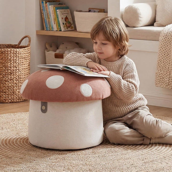 Ya-Home Kinder Aufbewahrungsbox aus Chenille in Pilzform mit verstecktem Stauraum – gepolsterte Spie