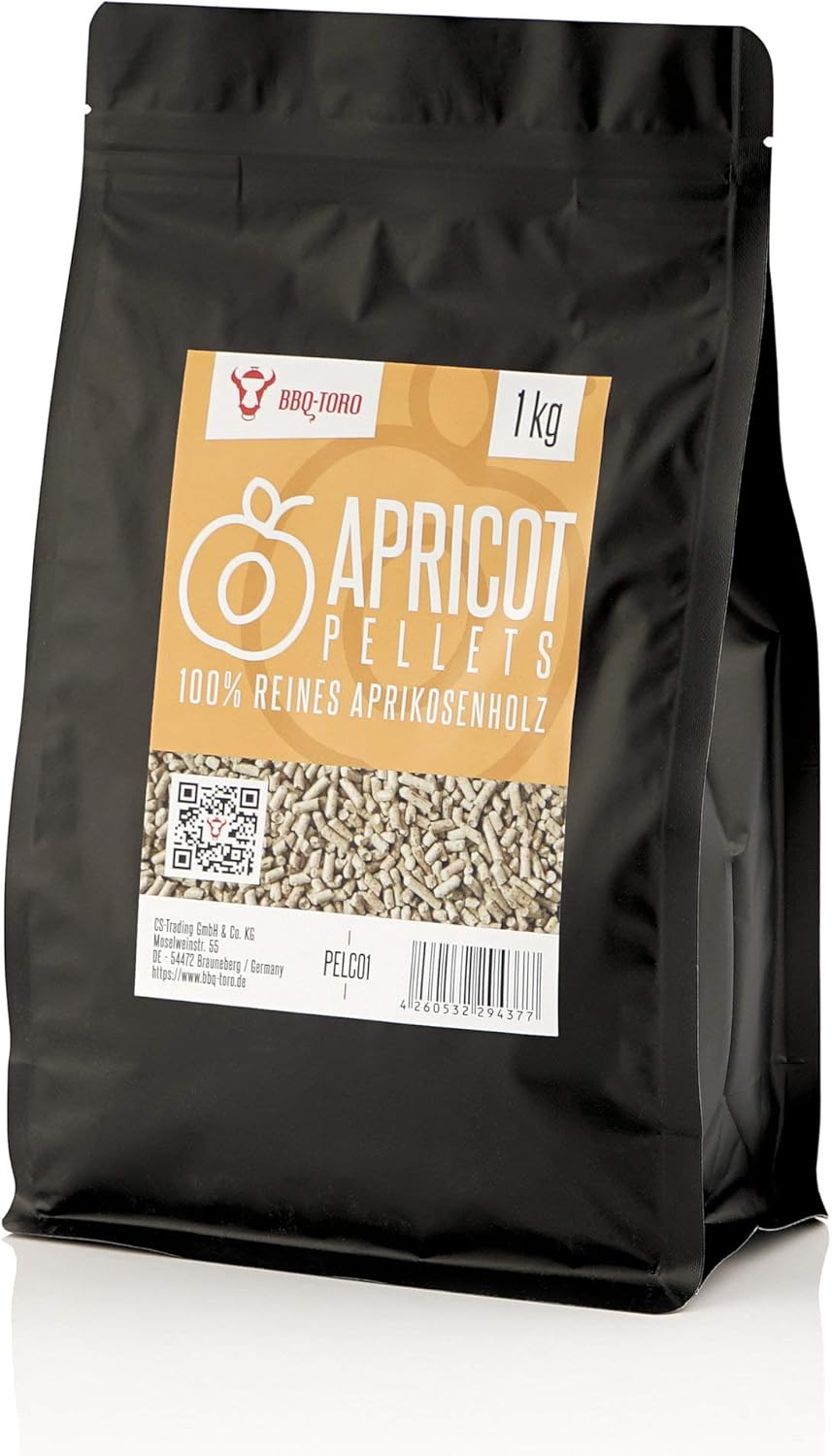 BBQ-Toro Grillpellets Aprikose aus 100% Aprikosenholz | 1 kg | Aprikosenpellets für Grill, Smoker, P
