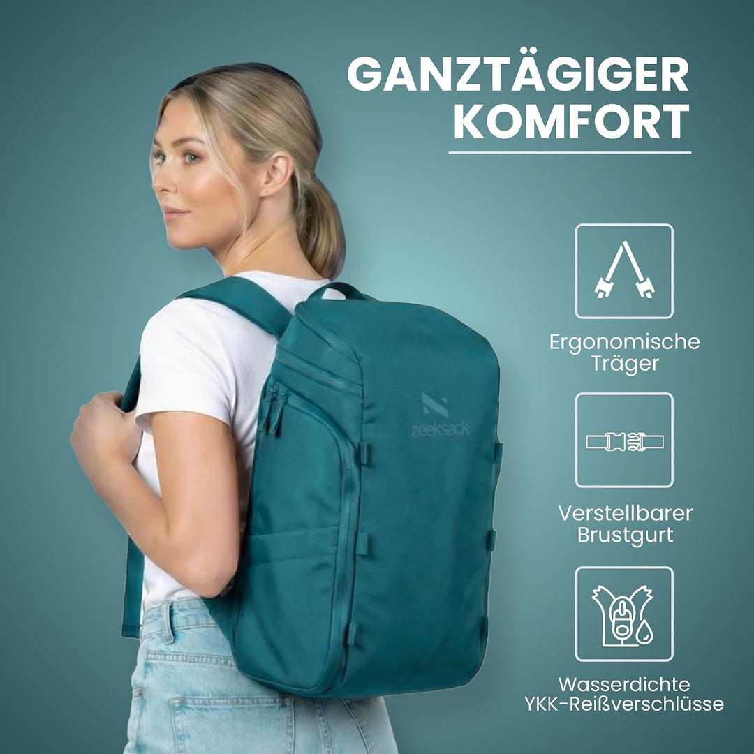 Zeeksack The Organizer 20L, Petrol - Handgepäck-Rucksack 15" Laptopfach | 2 Verstellbare Trenner, RF