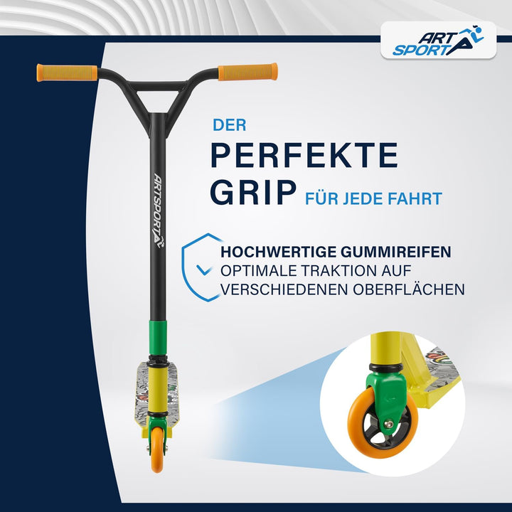 ArtSport Stunt Scooter mit 360° Lenkung, ABEC 9 Kugellager, 100 mm PU Räder & Griptape, Funscooter f