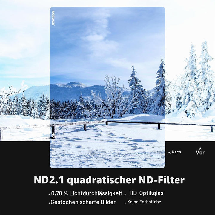NEEWER ND2.1 (7 Stopps) quadratischer ND Filter, 4 x 5,65Zoll, doppelseitiger 30 Multi Nano beschich