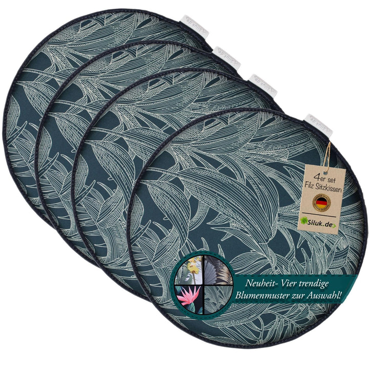 SILUK gemütliches Sitzkissen aus Filz Ø 36cm - Komfortable Waschbare - 4er Set Grau I Schwarz für Ba