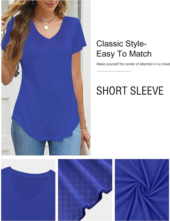 Florboom Damen Tshirt Langarm/Kurzarm V Ausschnitt Oberteil Sommer Basic Shirt S Milla- Blau, S Mill
