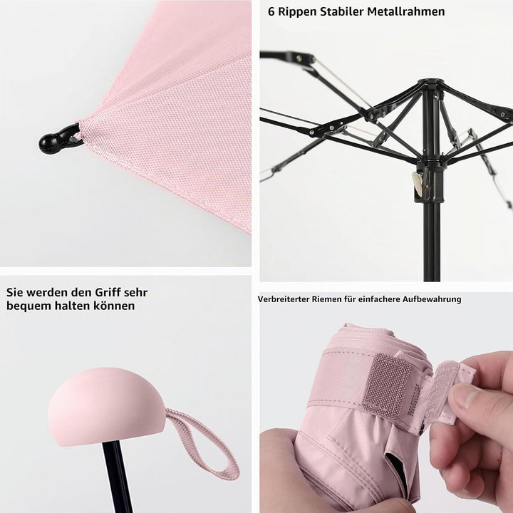 BAODINI Reise-Mini-Regenschirm für Geldbörse mit Etui, kleiner, kompakter UV-Regenschirm, Sonnenlich
