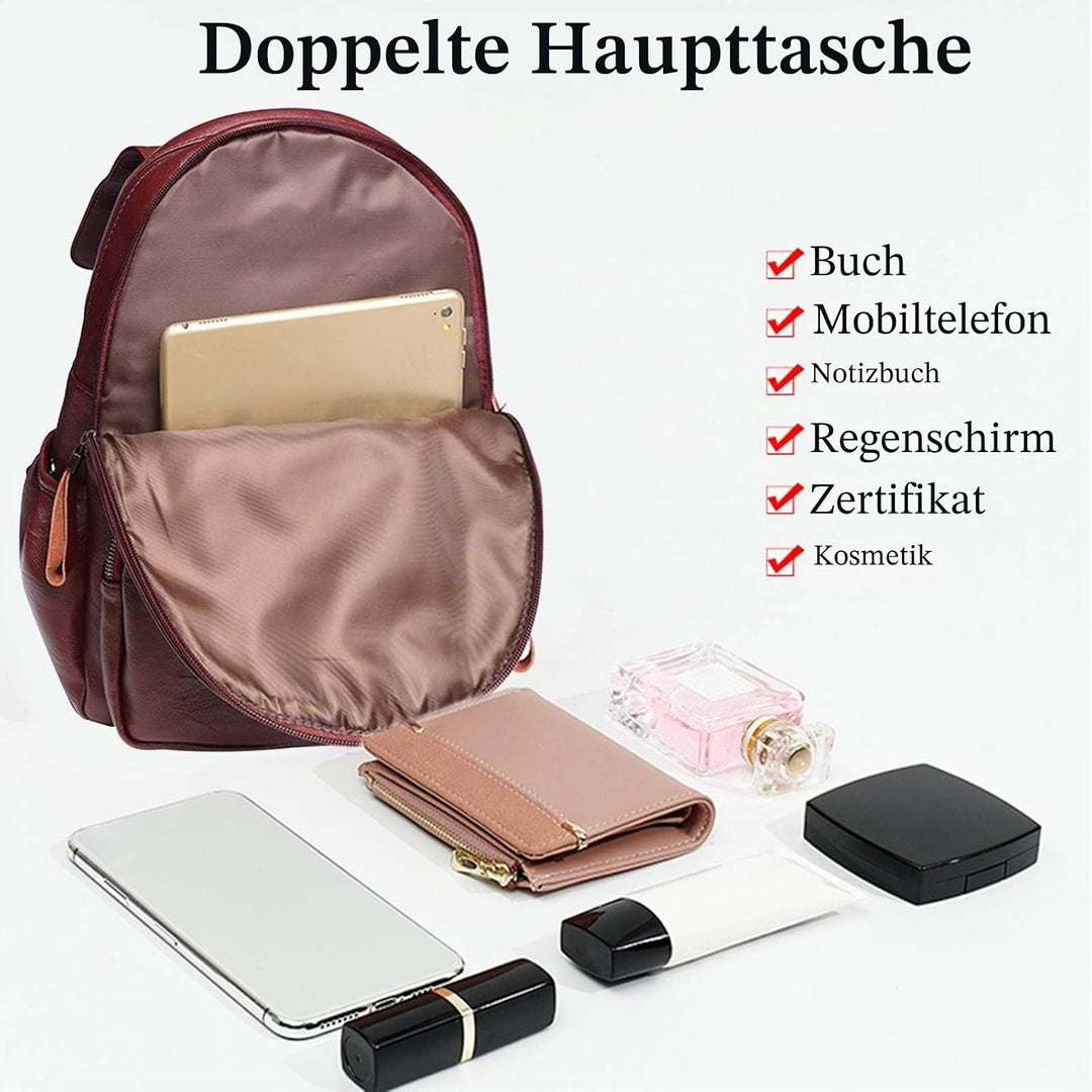 FANDARE Echtes Leder Rucksack Damen Stylisch Rucksäcke Wasserdicht Daypack Schultasche für Universit