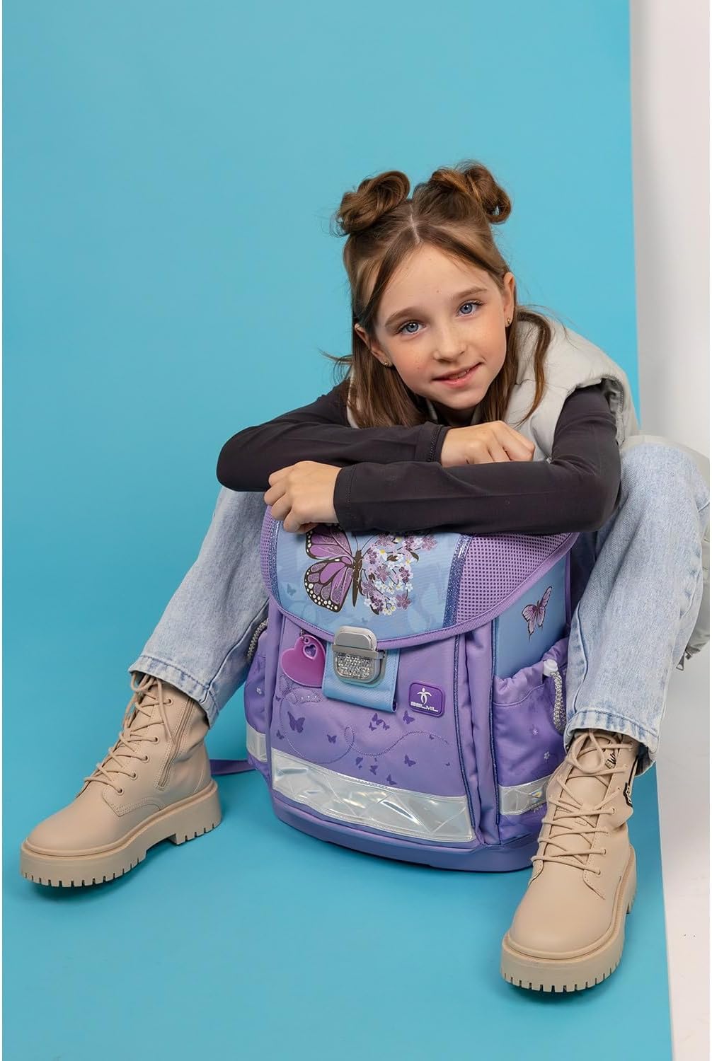 Belmil Classy Schulranzen Set 4 - teilig (403-13/AG/S) M Purple Blue Butterfly, M Purple Blue Butter