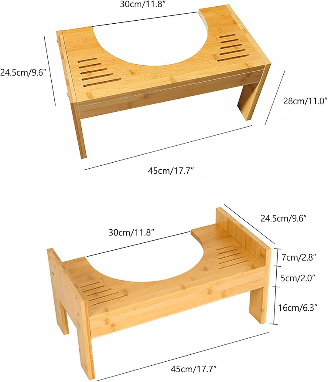 Badhocker, Toilettenhocker aus Bambus Toilet Trittbrett aus Holz Fussstütze mit Einstellbarer Höhe