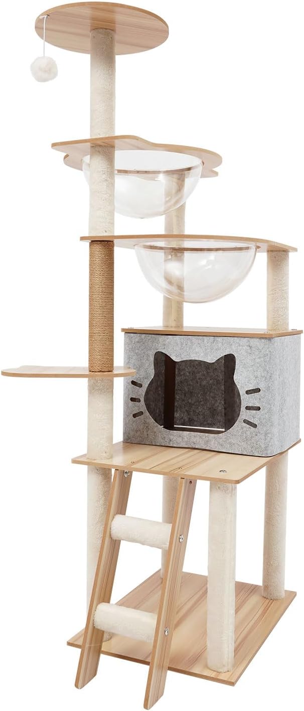 Katzen Kratzbaum, 135 cm Katzenbaum Kletterbaum für Wohnungskatzen | Ca 10 kg Gesamttraglast, mit Ka