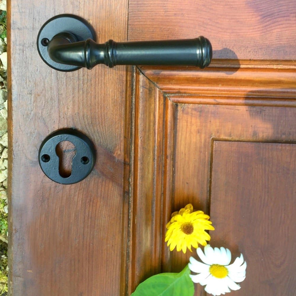 Antikas - Schwarze Türgarnitur für die Haustür mit Rosetten - wasserabweisender