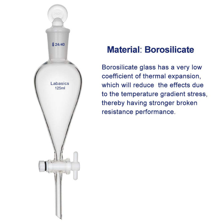 Labasics 125ml Borosilikatglas Konischer Scheidetrichter mit PTFE-Absperrhahn, Separatory Funnel 125