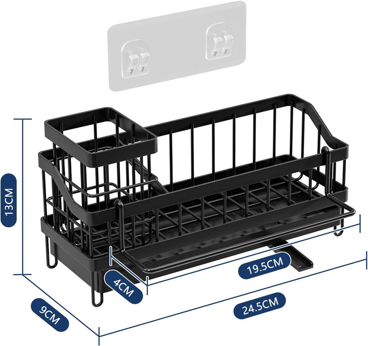 Spülbecken Organizer Schmal, Schwarz Küchen Organizer Spüle mit Abflusspfanne & Lappenhalter, Küchen