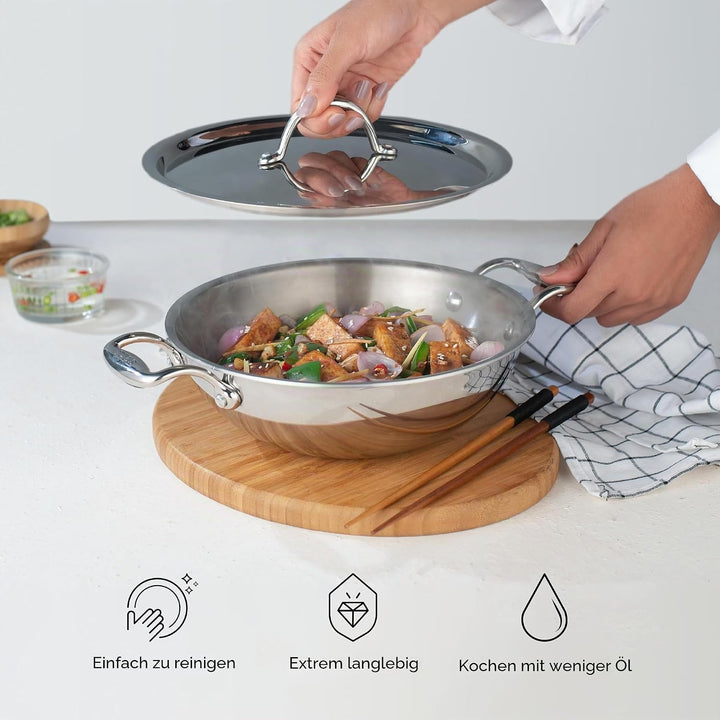 Stahl Stainless Steel Artisan Kadhai, 1-Piece, Silver (10 IN) Kadhai with Handle 26 cm, 3.3 Ltr, Kad