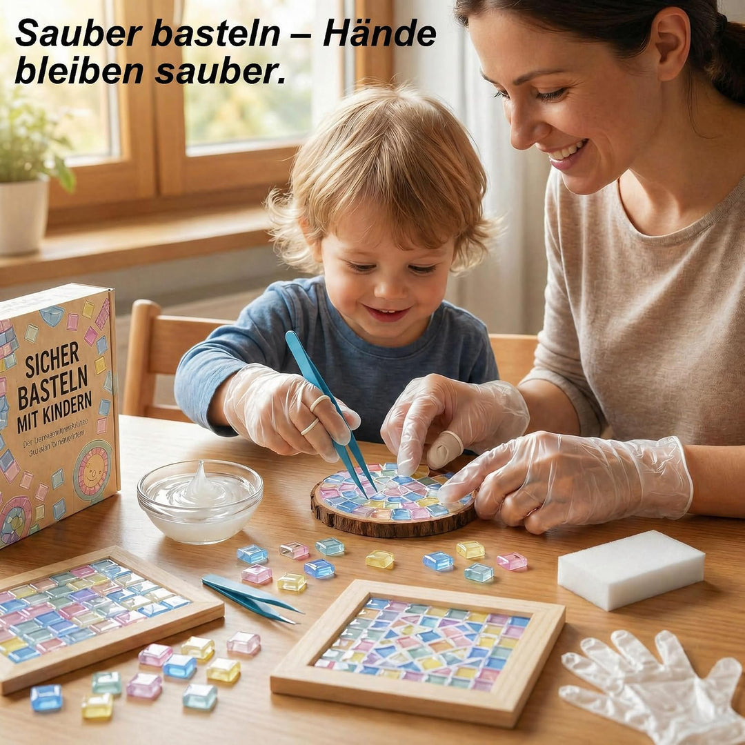 1 kg mosaiksteine zum Basteln, ca. 1200 Bunte Mosaiksteine 1x1 cm mit Pinzette, Schalen, Handschuhen