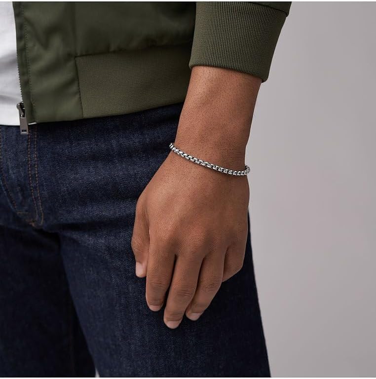 Fossil Herrenarmband, All Stacked Up Edelstahl-Kettenarmband Grau, Grau