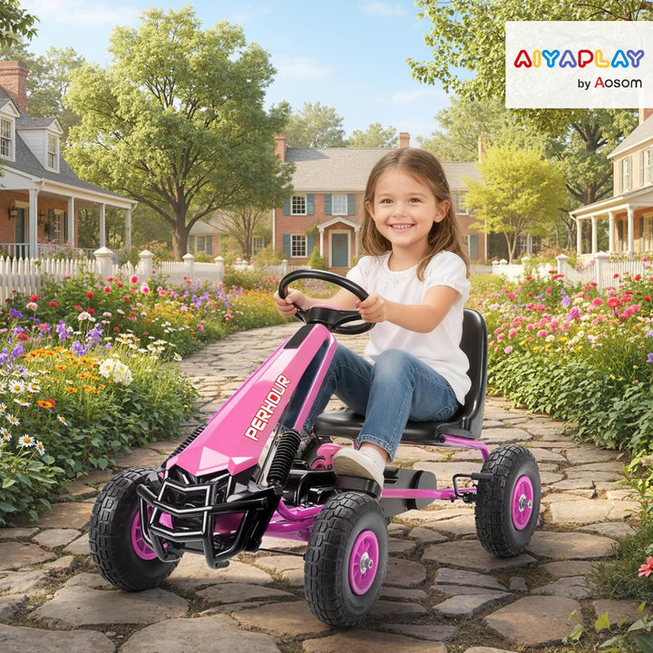 AIYAPLAY Gokart, Tretauto mit Handbremse, verstellbarem Sitz, Vor- und Rückwärtsgang, Pedalantrieb,