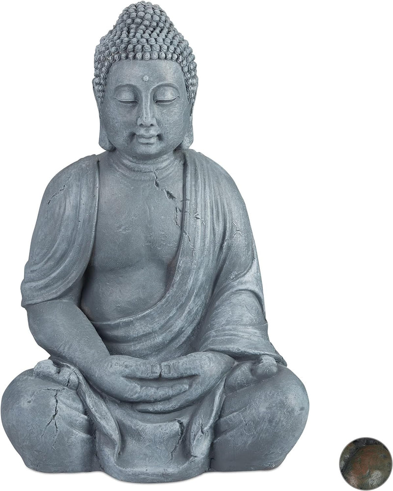 Relaxdays Buddha Figur sitzend, XL 70 cm, Gartenfigur, Dekofigur Wohnzimmer, wetterfest & frostsiche