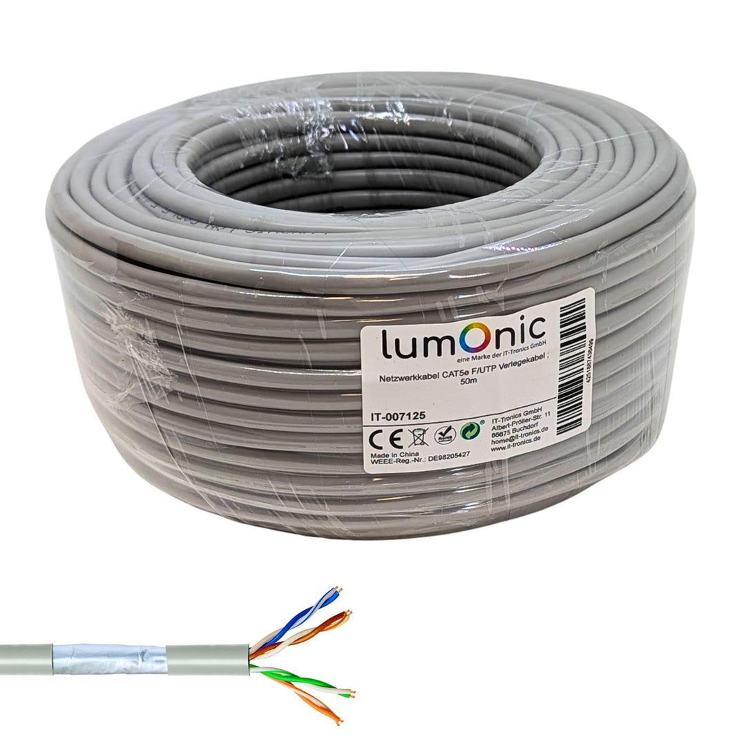 Lumonic 50m Netzwerkkabel CAT 5e F/UTP I CAT5e-Kabel, Gigabit Lan Kabel, Ethernet Kabel I Flexibles