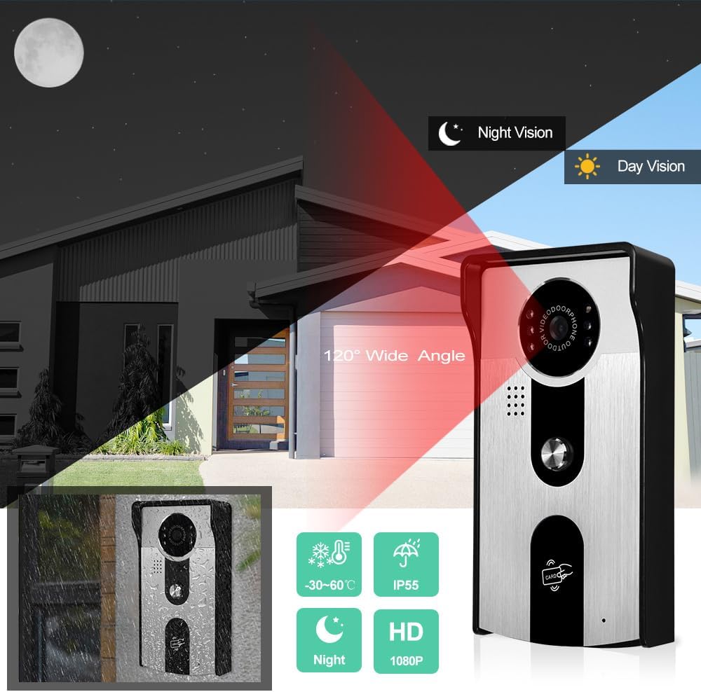WLAN Tuya Home Video Türklingel Intercom-System 7 Zoll Farb Touchscreen Innenmonitor, 1080P Digits H