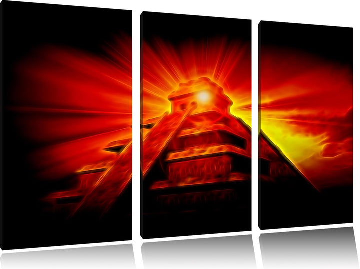 Pixxprint Maya Pyramide mit Sonnenuntergang als Leinwandbild/Grösse: 3 Teilig (120x80) cm/Wandbild/K