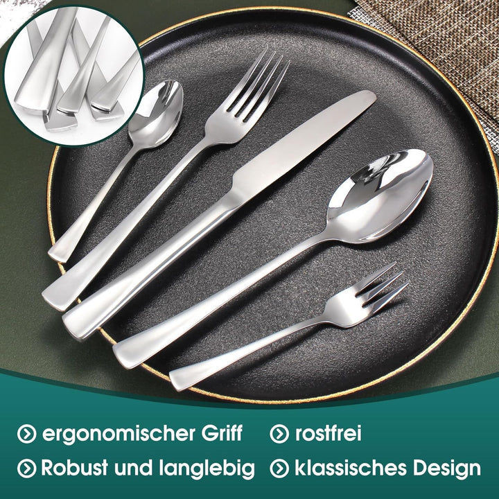 Besteckset 12 Personen,60 teilig Essbesteck Set mit Messer,Gabel,Löffel,Hochwertiges Edelstahl Spieg