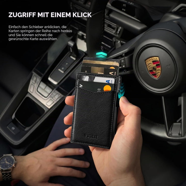 VULKIT Kreditkartenetui Leder Kartenetui RFID Blocking Automatische Pop Up Visitenkartenetui für Kar