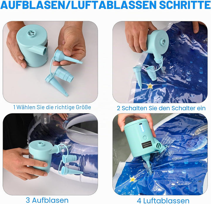 Elektrische Luftpumpe, 4000mAh Akku Elektrische Pumpe mit 4 Düsen für Luftmatratze, Matratze, Pool,