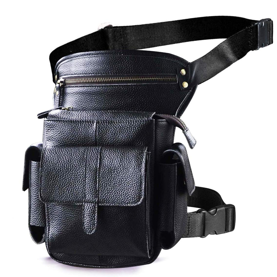 Le'aokuu Herren Echtes Leder Hüfttasche Gürteltasche Bauchtasche Reissverschluss Motorrad Messenger