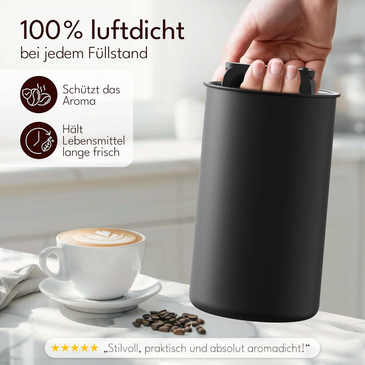 KC Kitchen & Co. Kaffeedose luftdicht für 500 g Kaffeebohnen – Edelstahl Vorratsdose mit Vakuumdecke