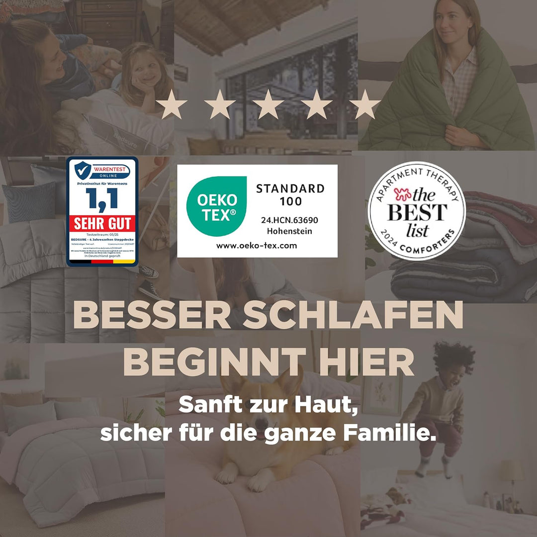BEDSURE Bettdecke 155x220 Ganzjahresdecke 4 Jahreszeiten, Steppdecke für Allergiker 300GSM Duvet 155