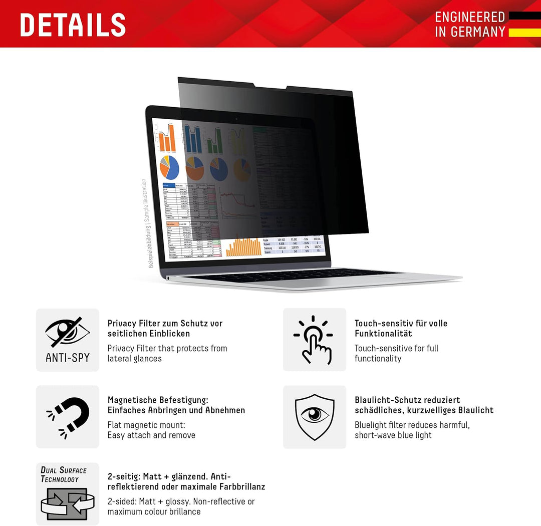 Displex Privacy Safe Magnetischer 2-Wege Blickschutzfilter für MacBook Air/MacBook Pro 13,3‘‘, 29,9