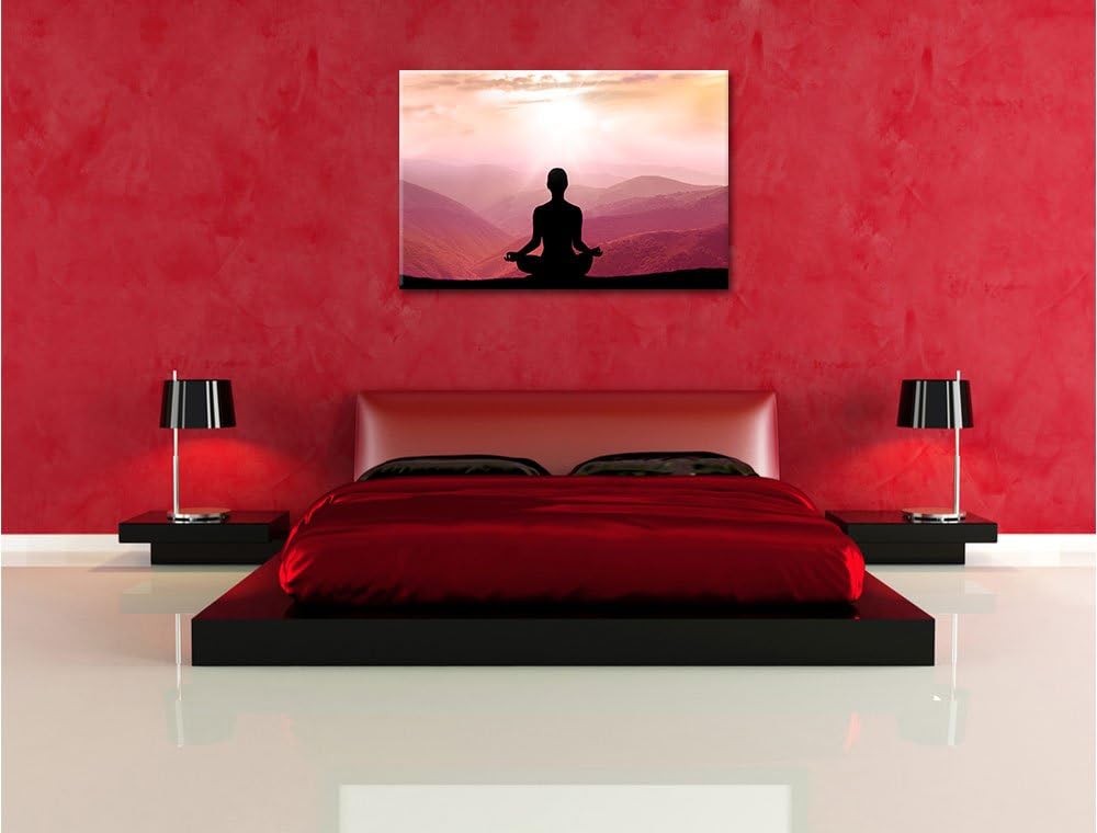 Pixxprint Meditierender Mensch in den Bergen als Leinwandbild/Grösse: 100x70 cm/Wandbild/Kunstdruck/