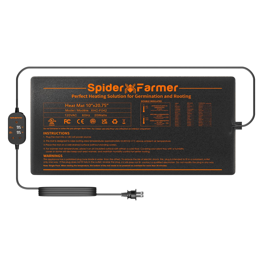 Spider Farmer Heizmatte Pflanzen, Wärmematte Set mit Thermostatregler für Sämling Germination und Ha