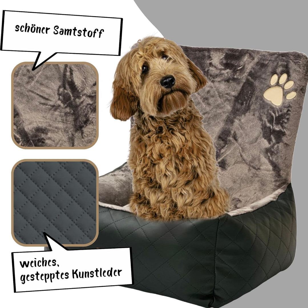 Golden Dog -Transportbox Hund mit Sicherheitsgurt L 83 x 66 cm Leder Imitation Autositz Hund, Wasser