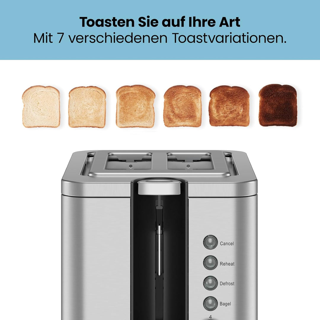 Chefman Edelstahl-Toaster für 2 Scheiben mit 7 Bräunungseinstellungen, extrabreiten Schlitzen für Ba