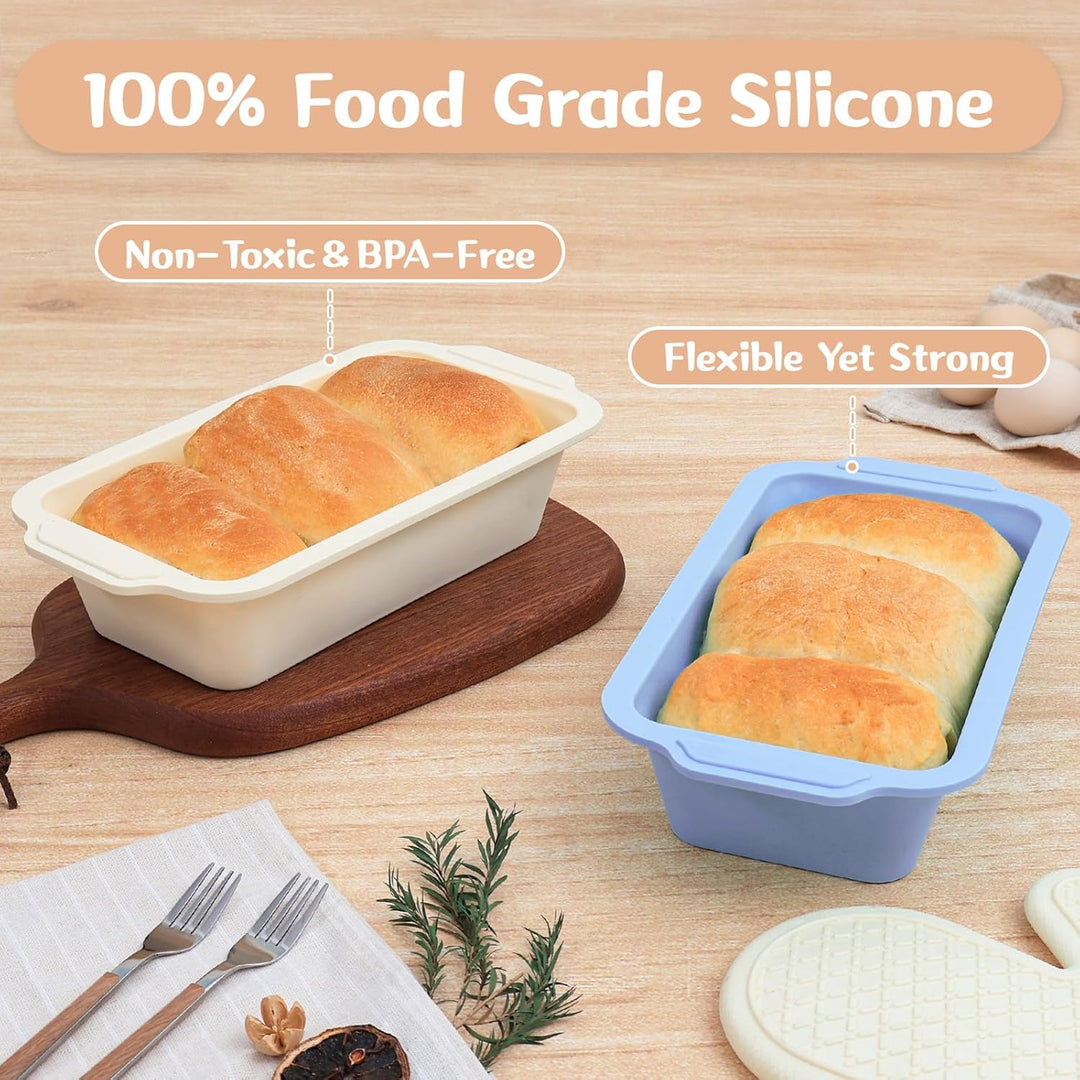2-Stück Silikon Brotbackform Kasten: Kastenform mit Metallrahmen Hellblau+beige 2PCS-29.6x15.5x6.6cm
