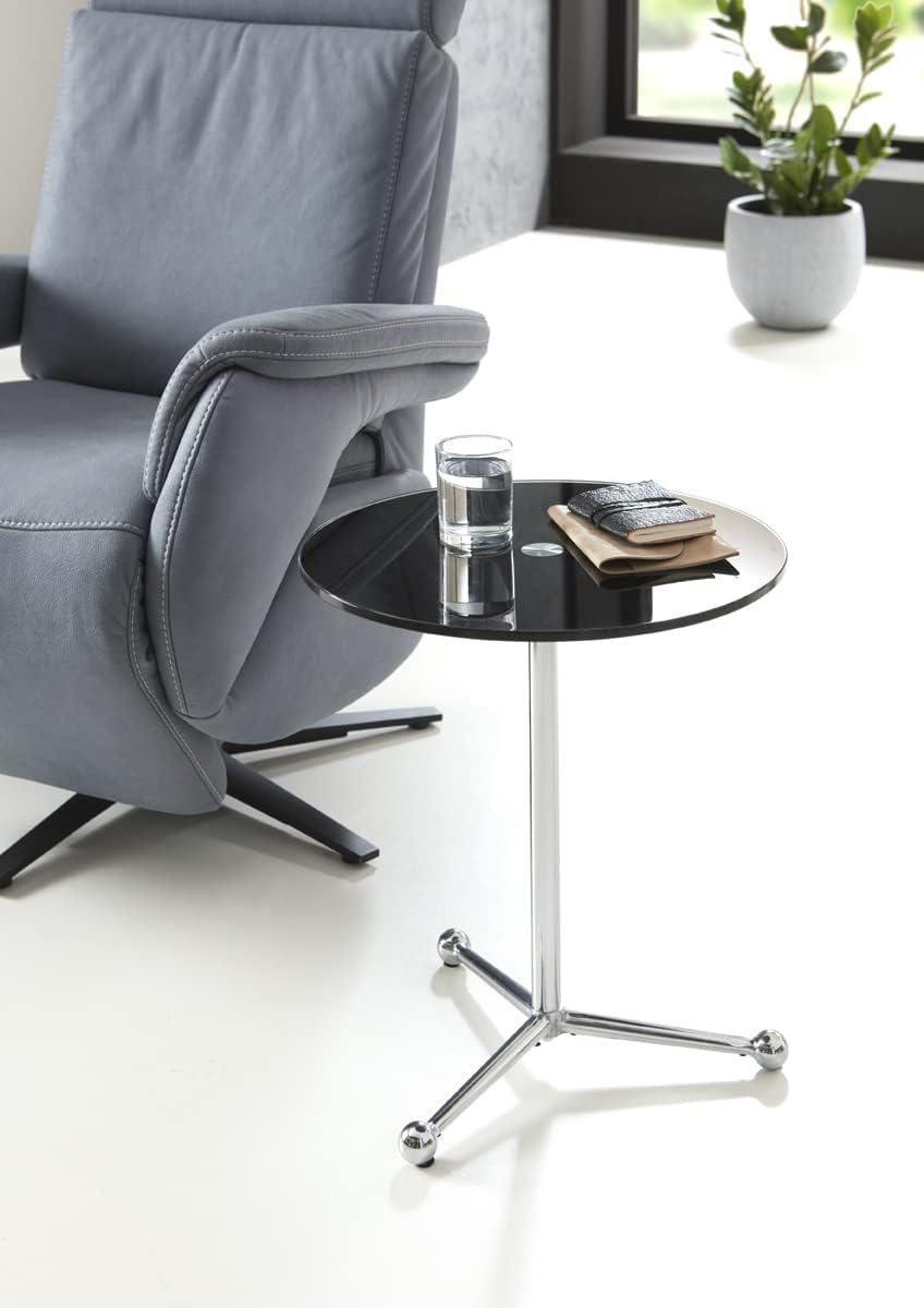 HAKU Beistelltisch Chrom, schwarz, Metall, Sicherheitsglas 10 mm - Masse: H 50 cm x Ø 45 cm, Style: