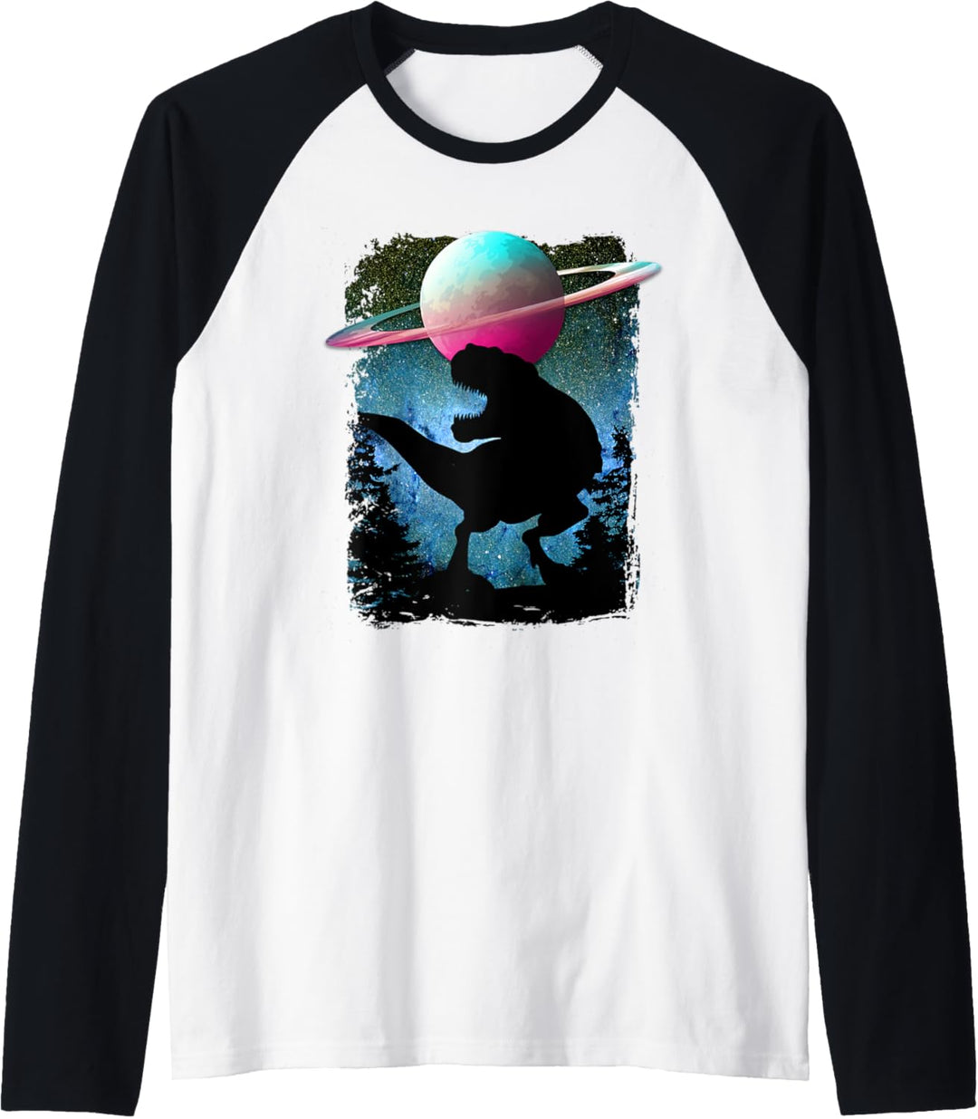 T-Rex Dinosaurier Sci-Fi Galaxy Star Night Nature Grafik Raglan