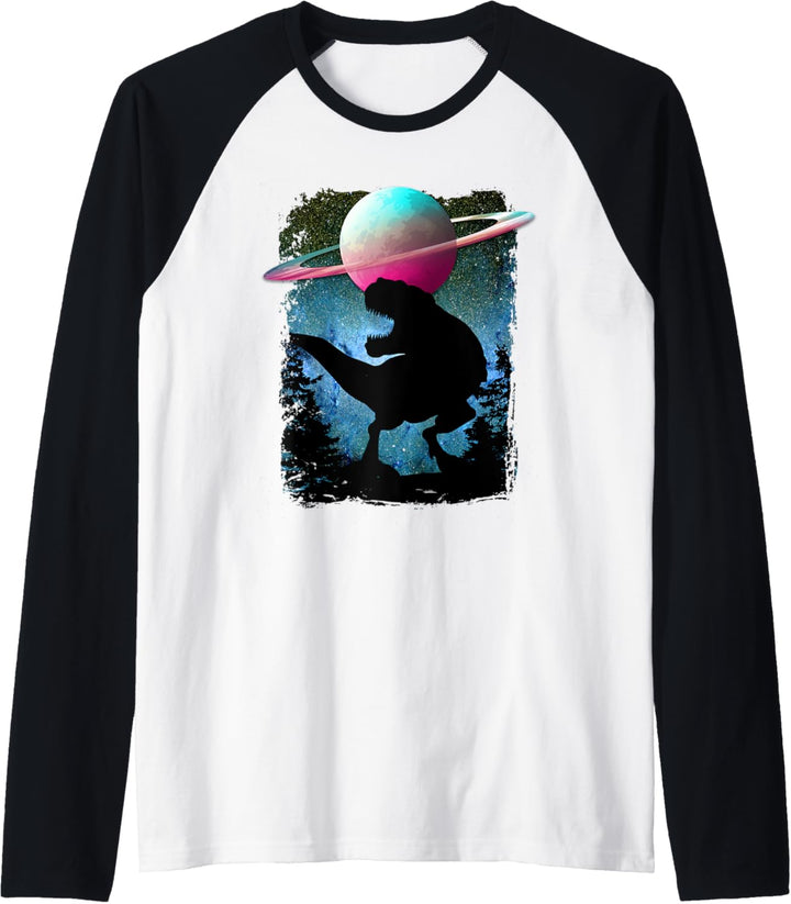 T-Rex Dinosaurier Sci-Fi Galaxy Star Night Nature Grafik Raglan