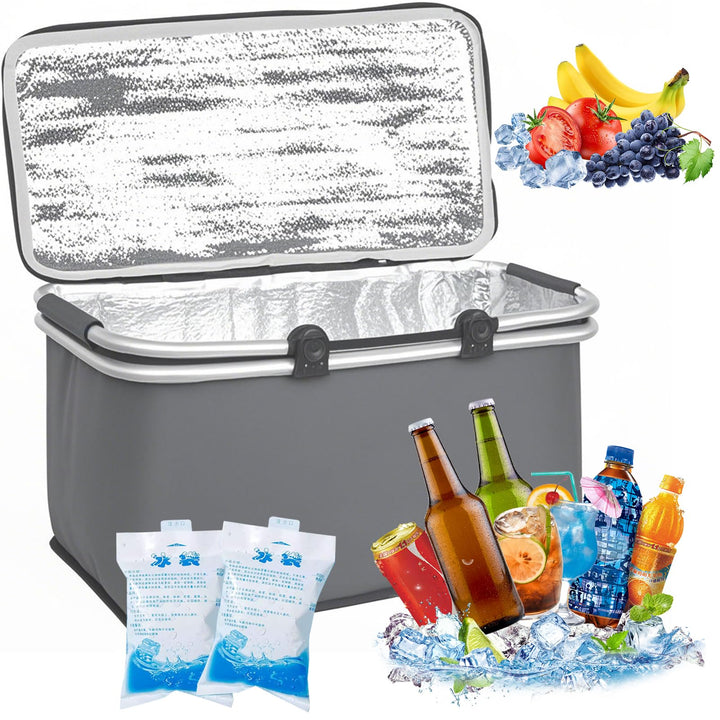 30L Faltbare Kühltasche mit 2 Eisakkus – Isolierte Thermotasche für Picknick, Camping, Einkaufen, Bü