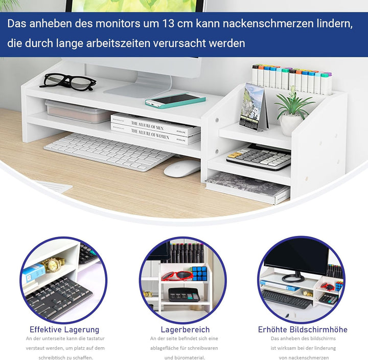 Catekro Monitorständer Weiss, Monitorerhöhung, Monitor Unterbau für PC Computer Laptop Drucker - Bil